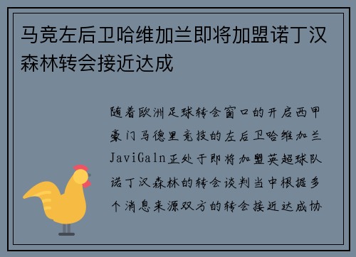马竞左后卫哈维加兰即将加盟诺丁汉森林转会接近达成